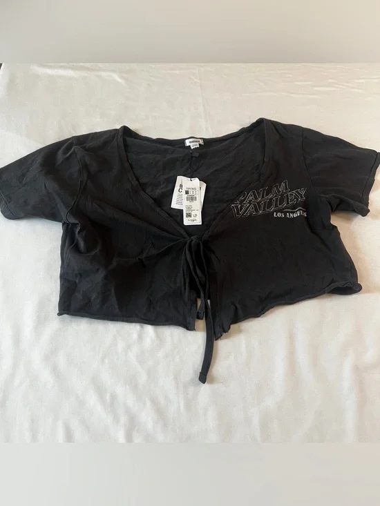 Garage Palm Valley Los Angeles Tie Front Crop Tee Black Women’s XS NWT - Picture 1 of 8
